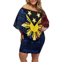 Philippines Sun Star Family Matching Off Shoulder Short Dress and Hawaiian Shirt Igorot Tribal Inspiration - Polynesian Pride