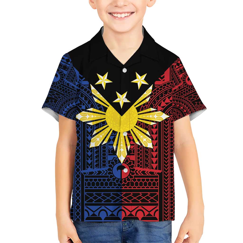 Philippines Sun Star Kid Hawaiian Shirt Igorot Tribal Inspiration LT05 Kid Black - Polynesian Pride