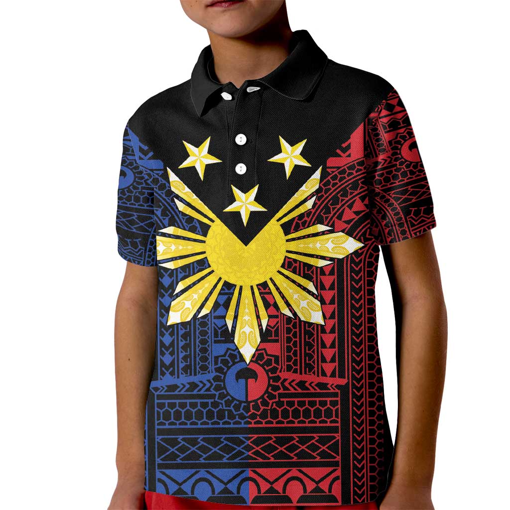 Philippines Sun Star Kid Polo Shirt Igorot Tribal Inspiration LT05 Kid Black - Polynesian Pride