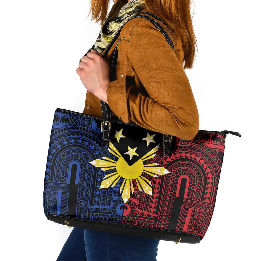 Philippines Sun Star Leather Tote Bag Igorot Tribal Inspiration LT05 Black - Polynesian Pride