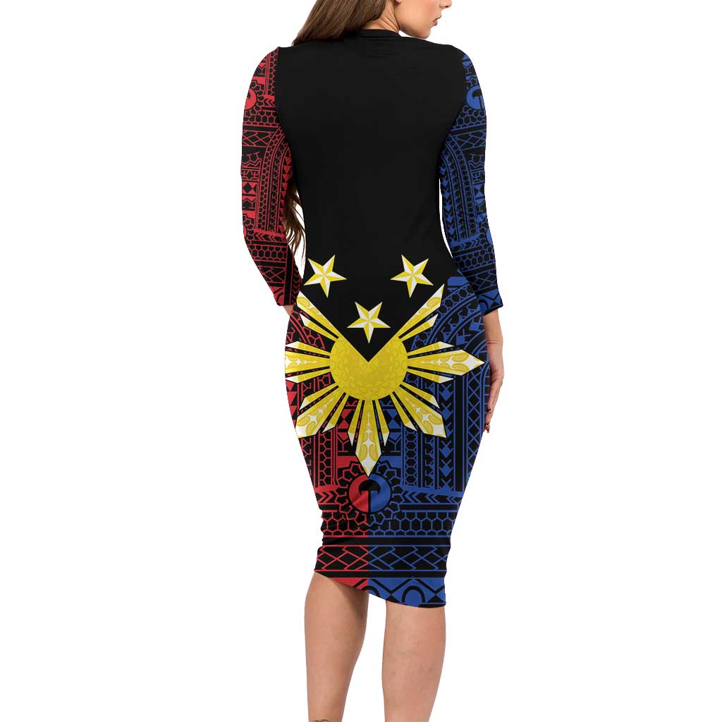 Philippines Sun Star Long Sleeve Bodycon Dress Igorot Tribal Inspiration LT05