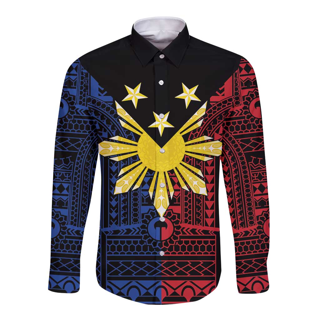 Philippines Sun Star Long Sleeve Button Shirt Igorot Tribal Inspiration LT05 Unisex Black - Polynesian Pride