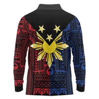 Philippines Sun Star Long Sleeve Polo Shirt Igorot Tribal Inspiration - Polynesian Pride