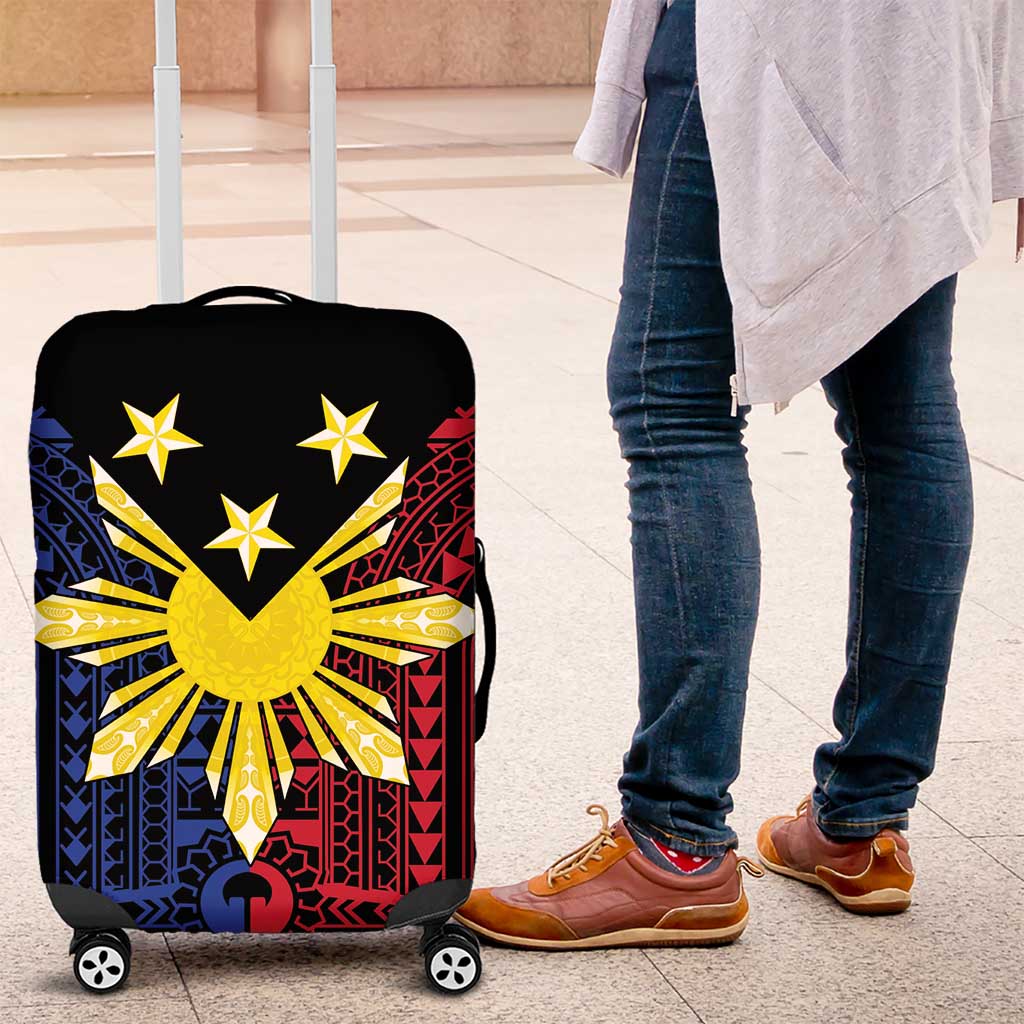 Philippines Sun Star Luggage Cover Igorot Tribal Inspiration LT05 Black - Polynesian Pride