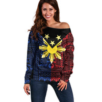 Philippines Sun Star Off Shoulder Sweater Igorot Tribal Inspiration - Polynesian Pride