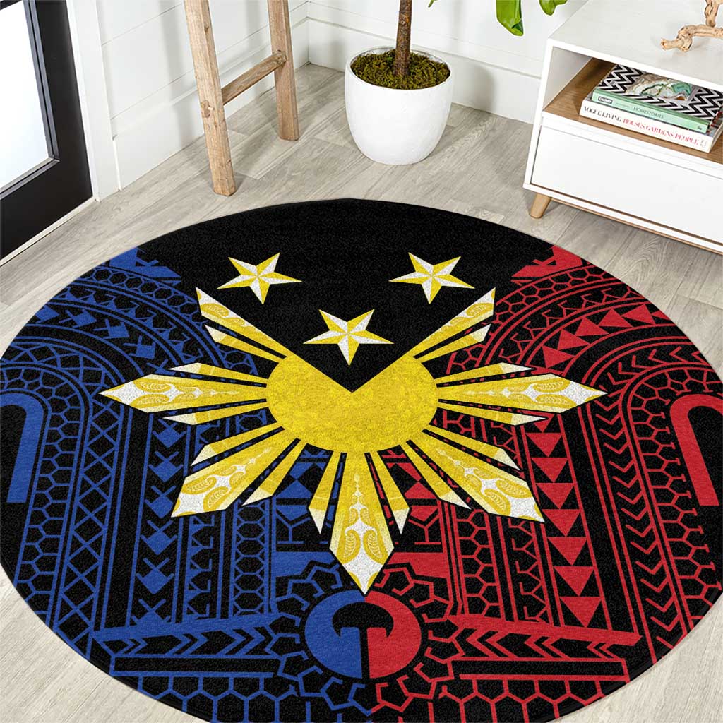 Philippines Sun Star Round Carpet Igorot Tribal Inspiration LT05 Black - Polynesian Pride