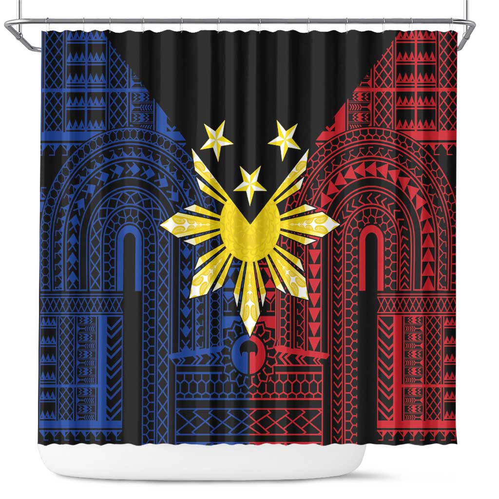Philippines Sun Star Shower Curtain Igorot Tribal Inspiration LT05 Black - Polynesian Pride