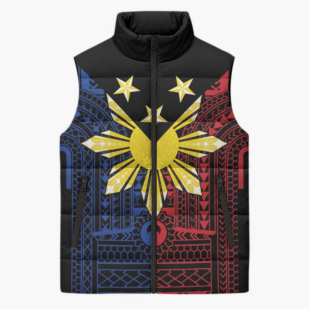 Philippines Sun Star Sleeveless Puffer Jacket Igorot Tribal Inspiration LT05 Unisex Black - Polynesian Pride