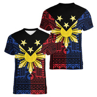 Philippines Sun Star Women V-Neck T-Shirt Igorot Tribal Inspiration - Polynesian Pride