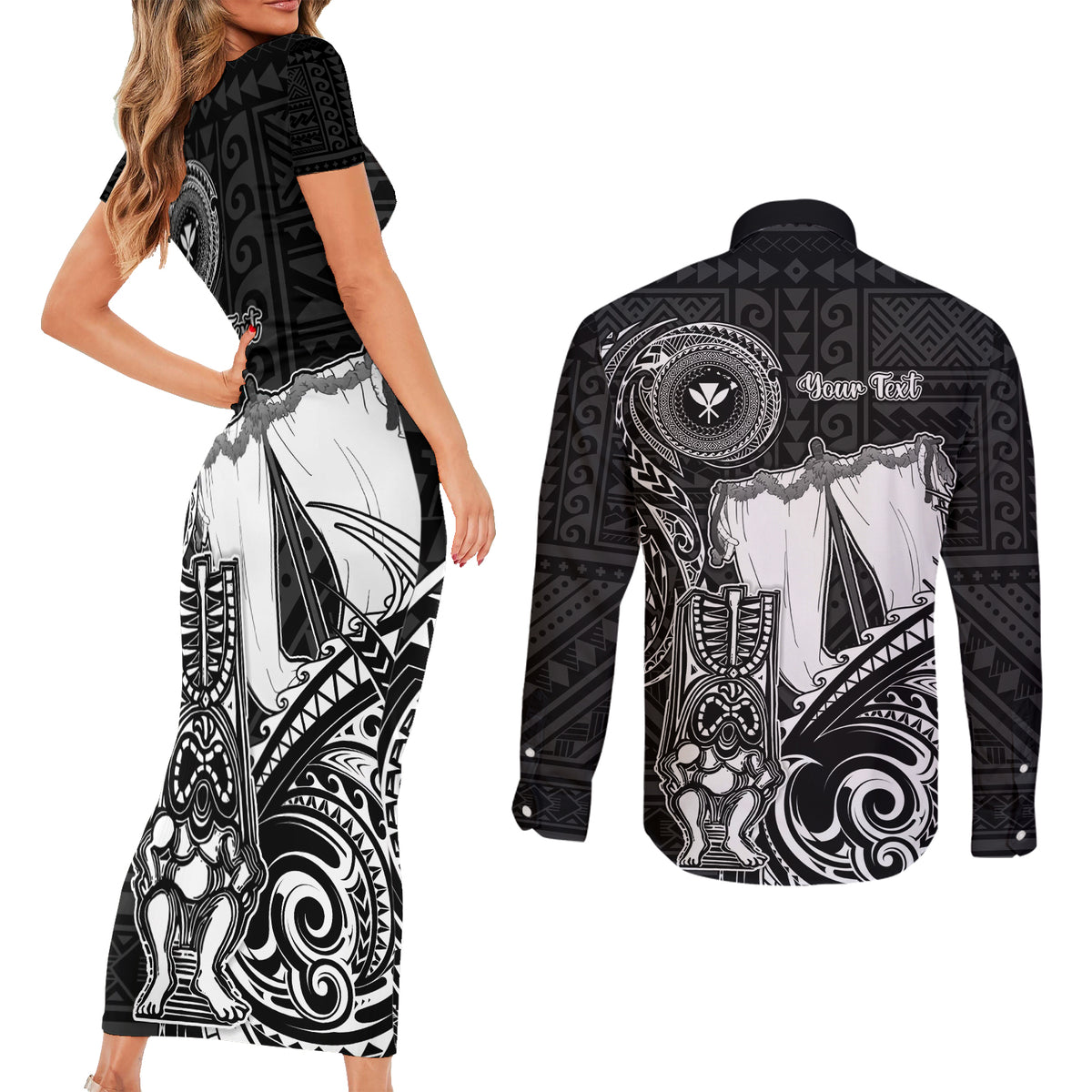 Personalized Hawaii Makahiki Season Couples Matching Short Sleeve Bodycon Dress and Long Sleeve Button Shirts Akua Loa Polynesian Pattern LT05 - Polynesian Pride