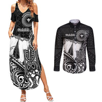 Personalized Hawaii Makahiki Season Couples Matching Summer Maxi Dress and Long Sleeve Button Shirts Akua Loa Polynesian Pattern LT05 Black - Polynesian Pride