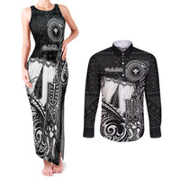 Personalized Hawaii Makahiki Season Couples Matching Tank Maxi Dress and Long Sleeve Button Shirts Akua Loa Polynesian Pattern LT05 Black - Polynesian Pride