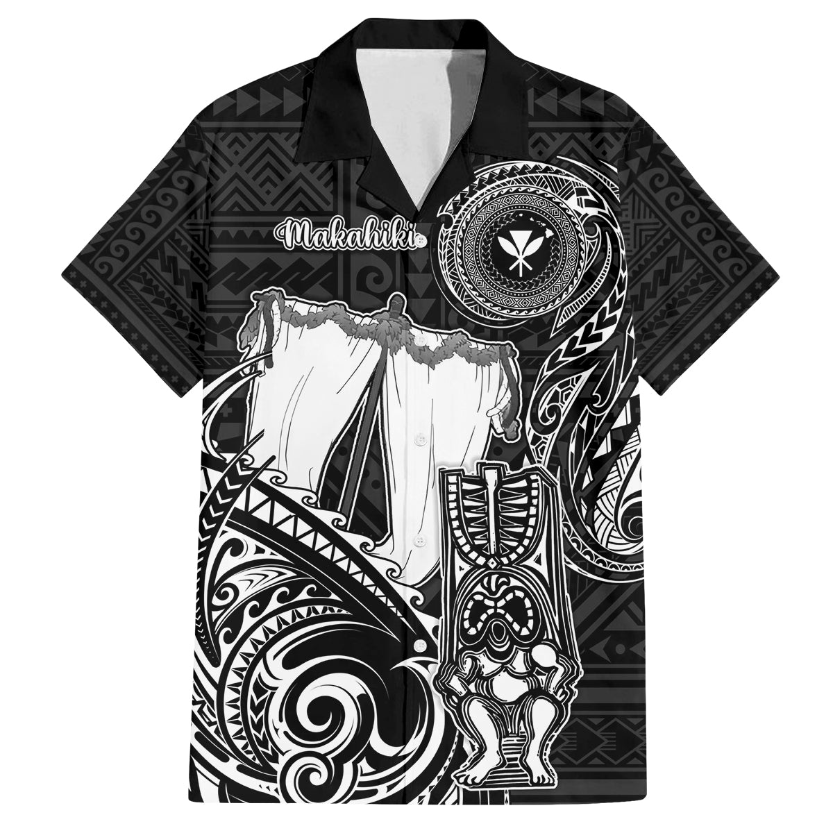 Personalized Hawaii Makahiki Season Family Matching Long Sleeve Bodycon Dress and Hawaiian Shirt Akua Loa Polynesian Pattern LT05 Dad's Shirt - Short Sleeve Black - Polynesian Pride