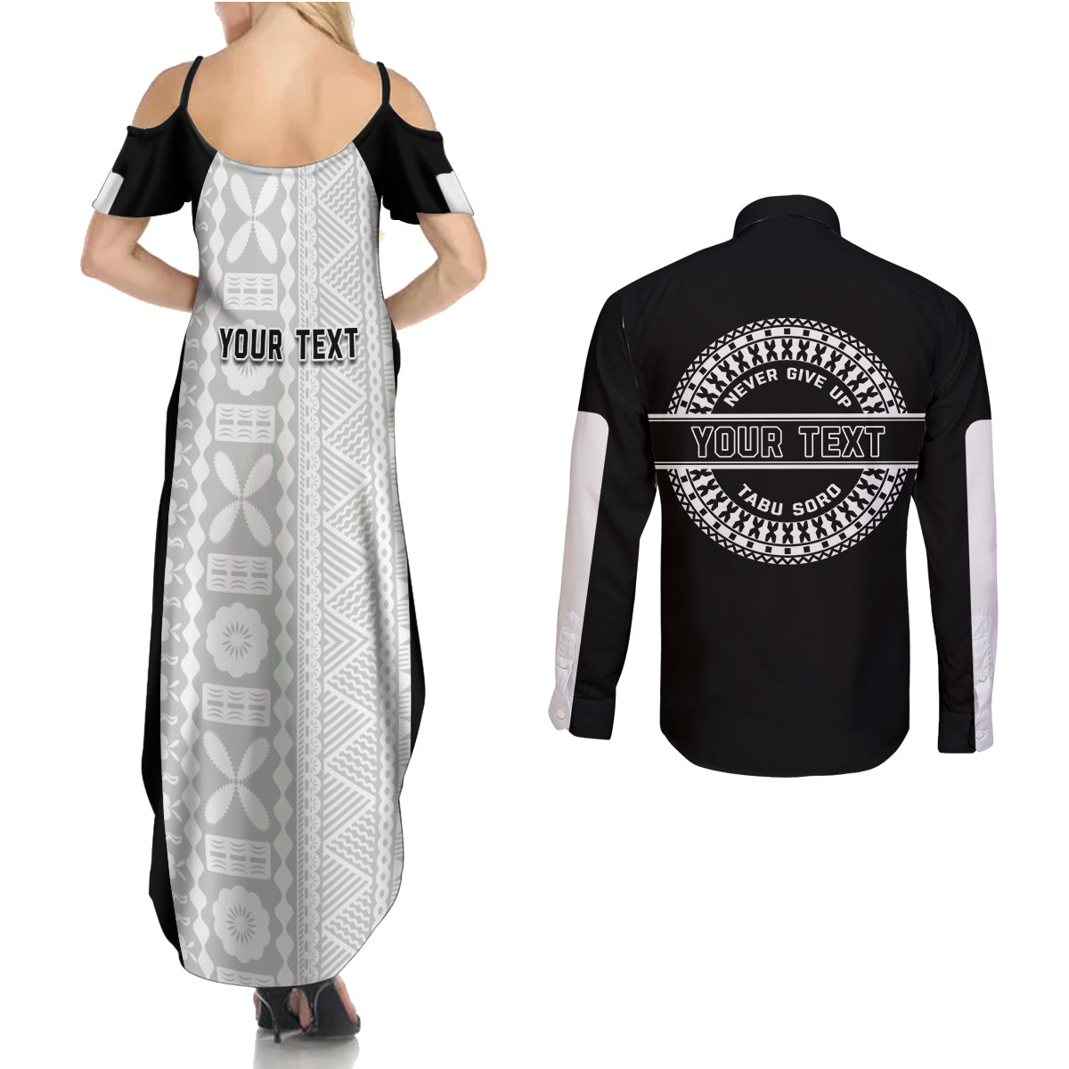 Personalized Fiji Obstacle Race 2023 Couples Matching Summer Maxi Dress and Long Sleeve Button Shirts Never Give Up LT05 - Polynesian Pride
