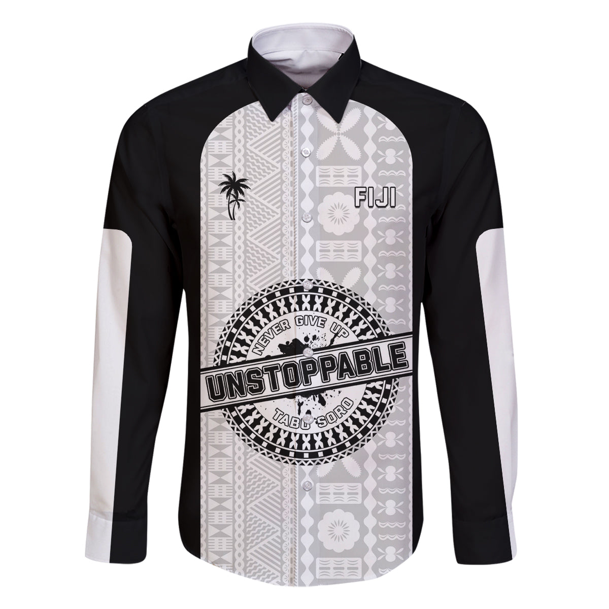 Personalized Fiji Obstacle Race 2023 Family Matching Off Shoulder Long Sleeve Dress and Hawaiian Shirt Never Give Up LT05 Dad's Shirt - Long Sleeve Black - Polynesian Pride