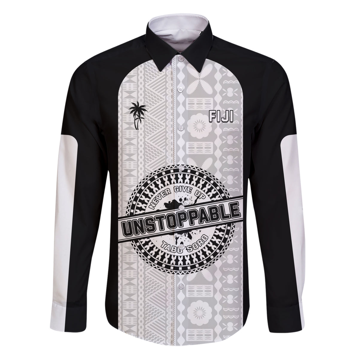 Personalized Fiji Obstacle Race 2023 Family Matching Short Sleeve Bodycon Dress and Hawaiian Shirt Never Give Up LT05 Dad's Shirt - Long Sleeve Black - Polynesian Pride