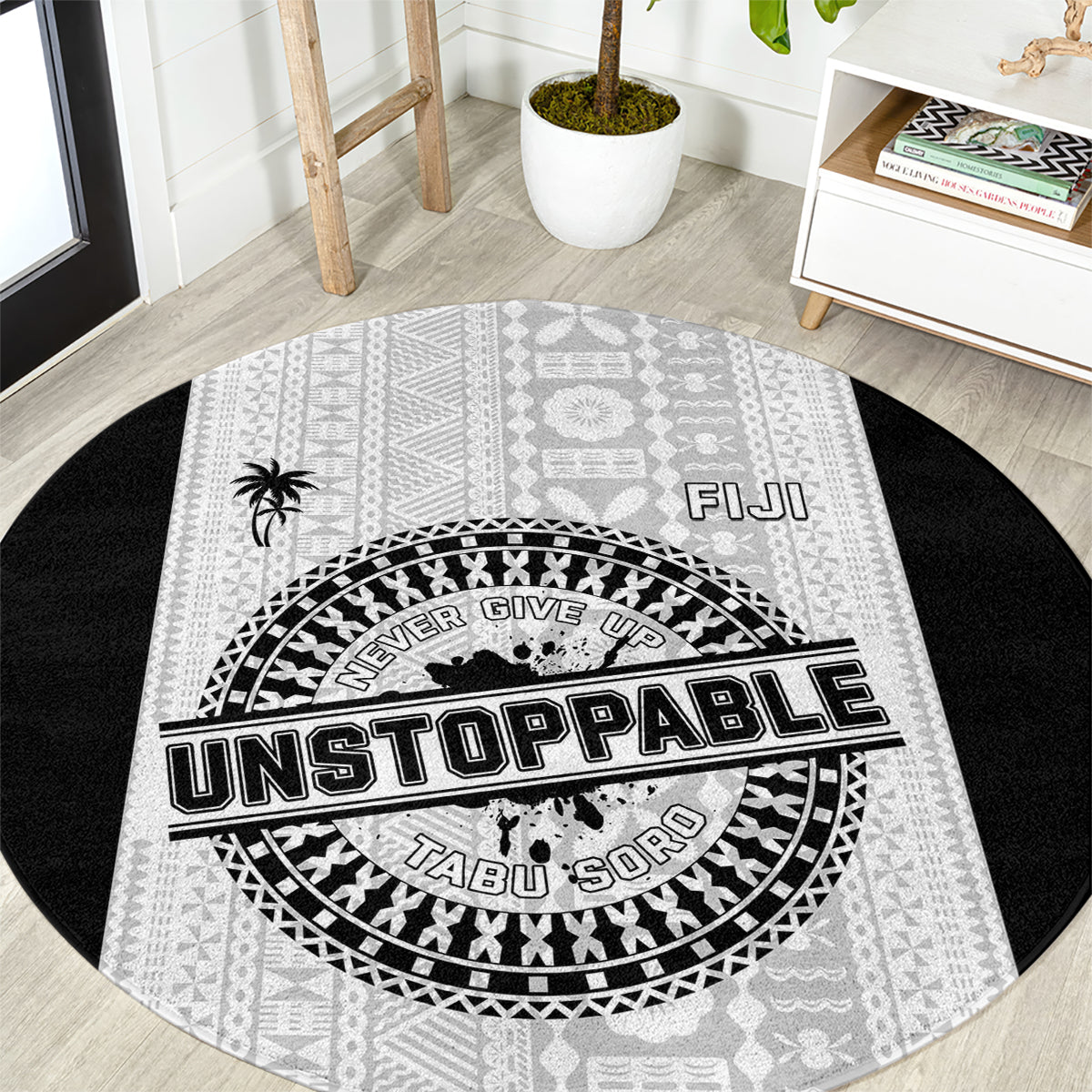 Fiji Obstacle Race 2023 Round Carpet Never Give Up LT05 Black - Polynesian Pride