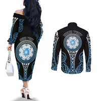 Personalized Fiji Obstacle Race 2023 Couples Matching Off The Shoulder Long Sleeve Dress and Long Sleeve Button Shirts Go Champion LT05 - Polynesian Pride