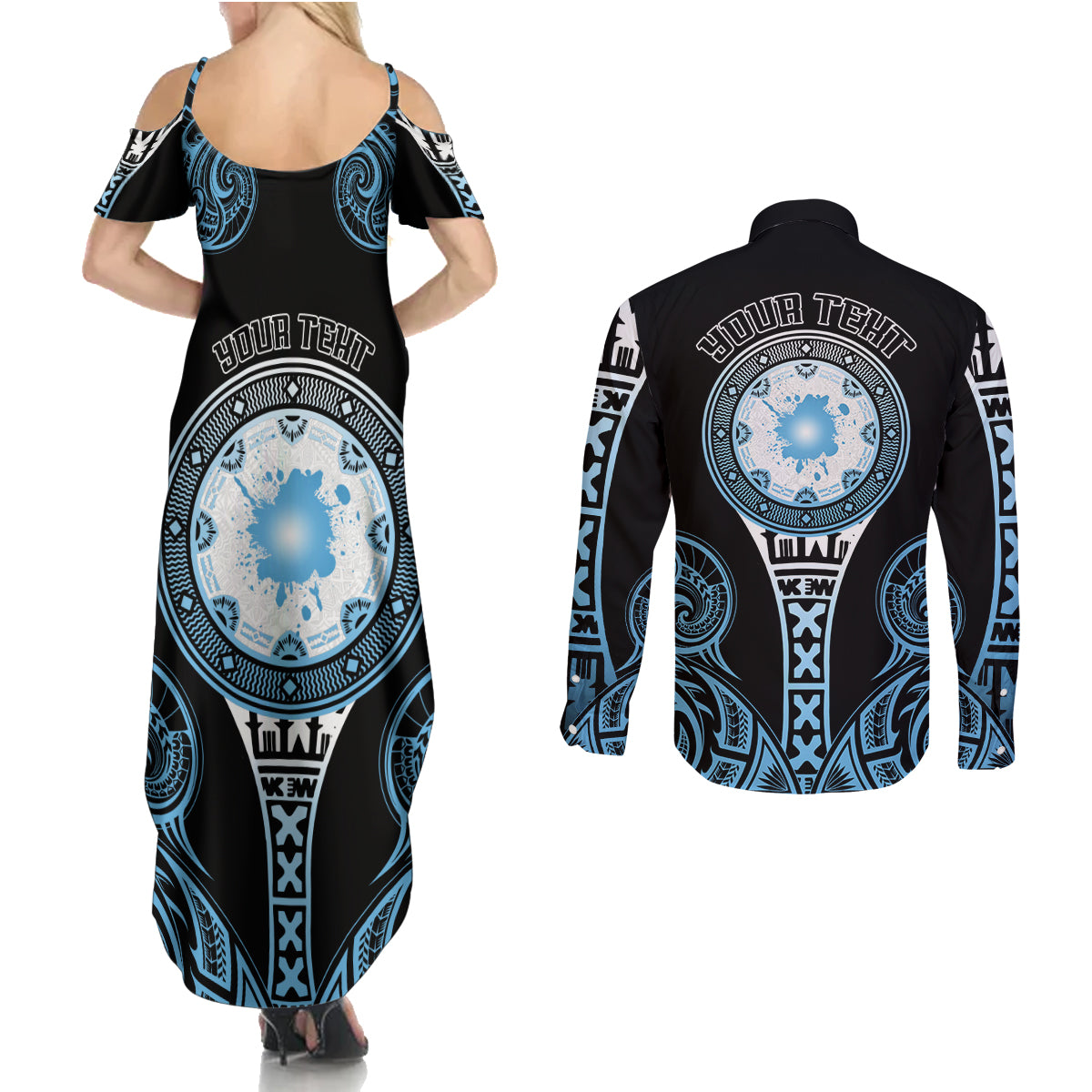 Personalized Fiji Obstacle Race 2023 Couples Matching Summer Maxi Dress and Long Sleeve Button Shirts Go Champion LT05 - Polynesian Pride