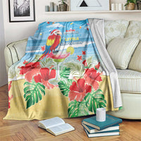 Hawaii Christmas Blanket Funny Macaw Parrot Tropical Vibe LT05 Blue - Polynesian Pride
