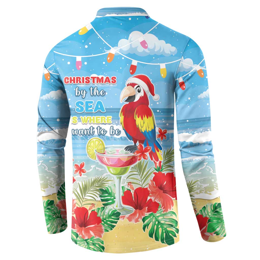 Hawaii Christmas Button Sweatshirt Funny Macaw Parrot Tropical Vibe