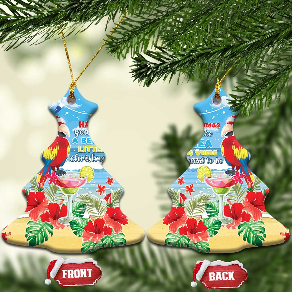 Hawaii Christmas Ceramic Ornament Funny Macaw Parrot Tropical Vibe