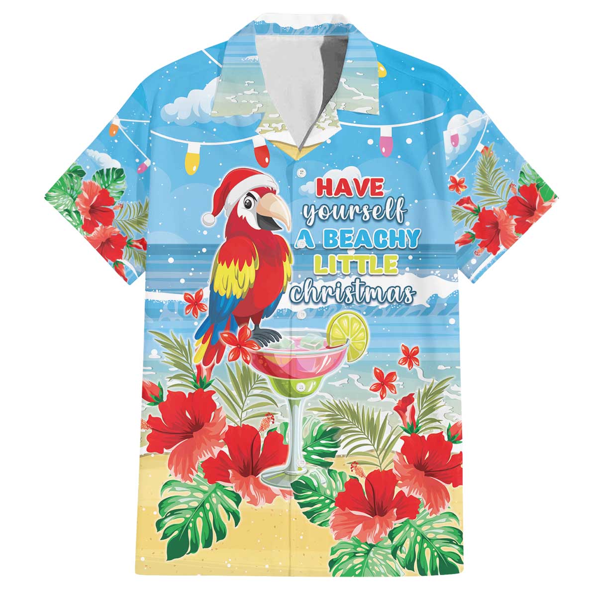 Hawaii Christmas Family Matching Off The Shoulder Long Sleeve Dress and Hawaiian Shirt Funny Macaw Parrot Tropical Vibe LT05 Dad's Shirt - Short Sleeve Blue - Polynesian Pride