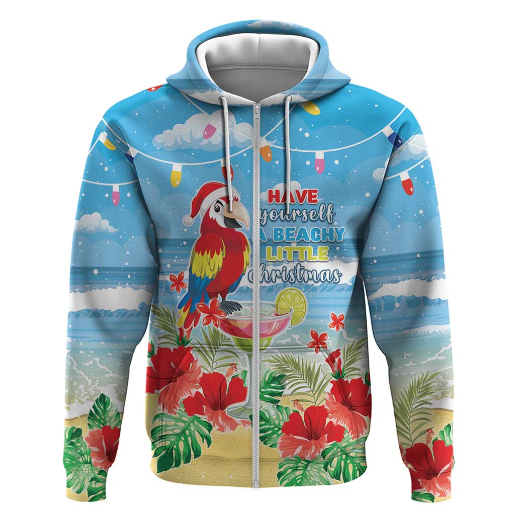 Hawaii Christmas Hoodie Funny Macaw Parrot Tropical Vibe LT05 Zip Hoodie Blue - Polynesian Pride