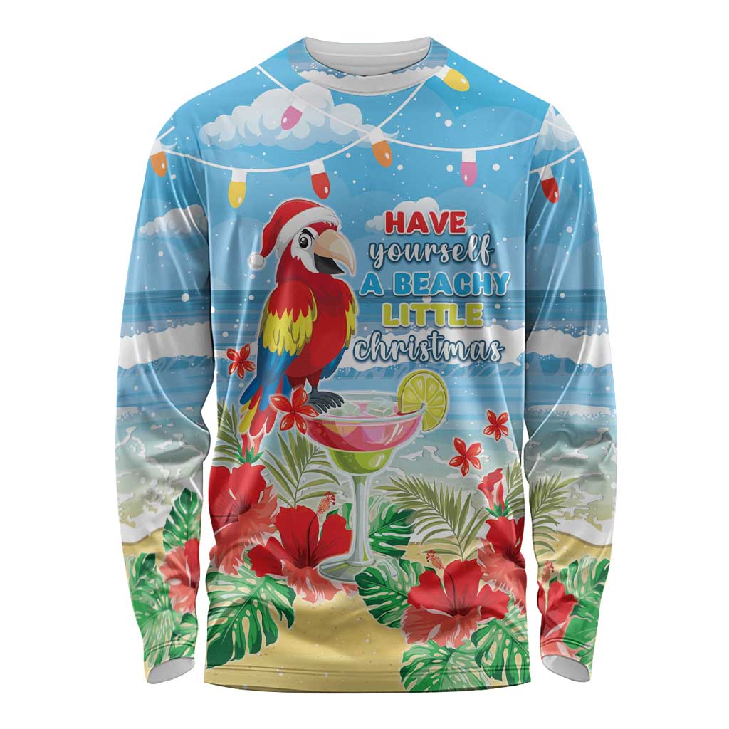Hawaii Christmas Long Sleeve Shirt Funny Macaw Parrot Tropical Vibe LT05 Unisex Blue - Polynesian Pride