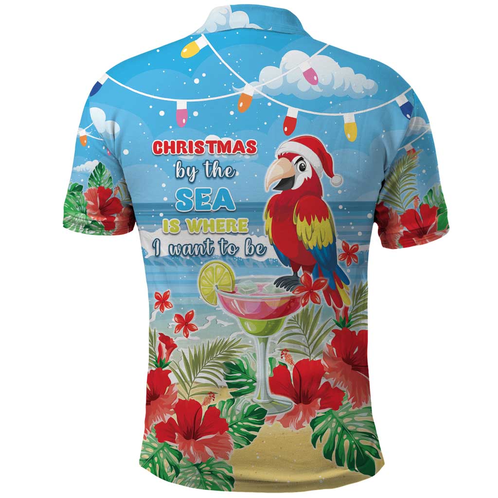 Hawaii Christmas Polo Shirt Funny Macaw Parrot Tropical Vibe