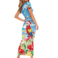 Hawaii Christmas Short Sleeve Bodycon Dress Funny Macaw Parrot Tropical Vibe LT05 - Polynesian Pride