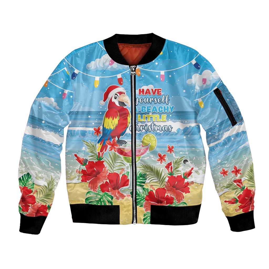 Hawaii Christmas Sleeve Zip Bomber Jacket Funny Macaw Parrot Tropical Vibe LT05 Unisex Blue - Polynesian Pride