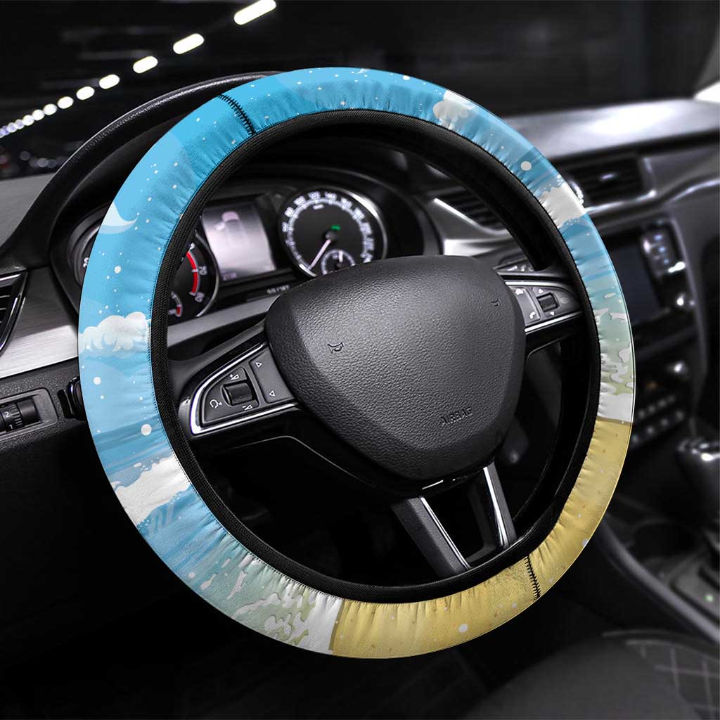 Hawaii Christmas Steering Wheel Cover Funny Macaw Parrot Tropical Vibe LT05 Universal Fit Blue - Polynesian Pride