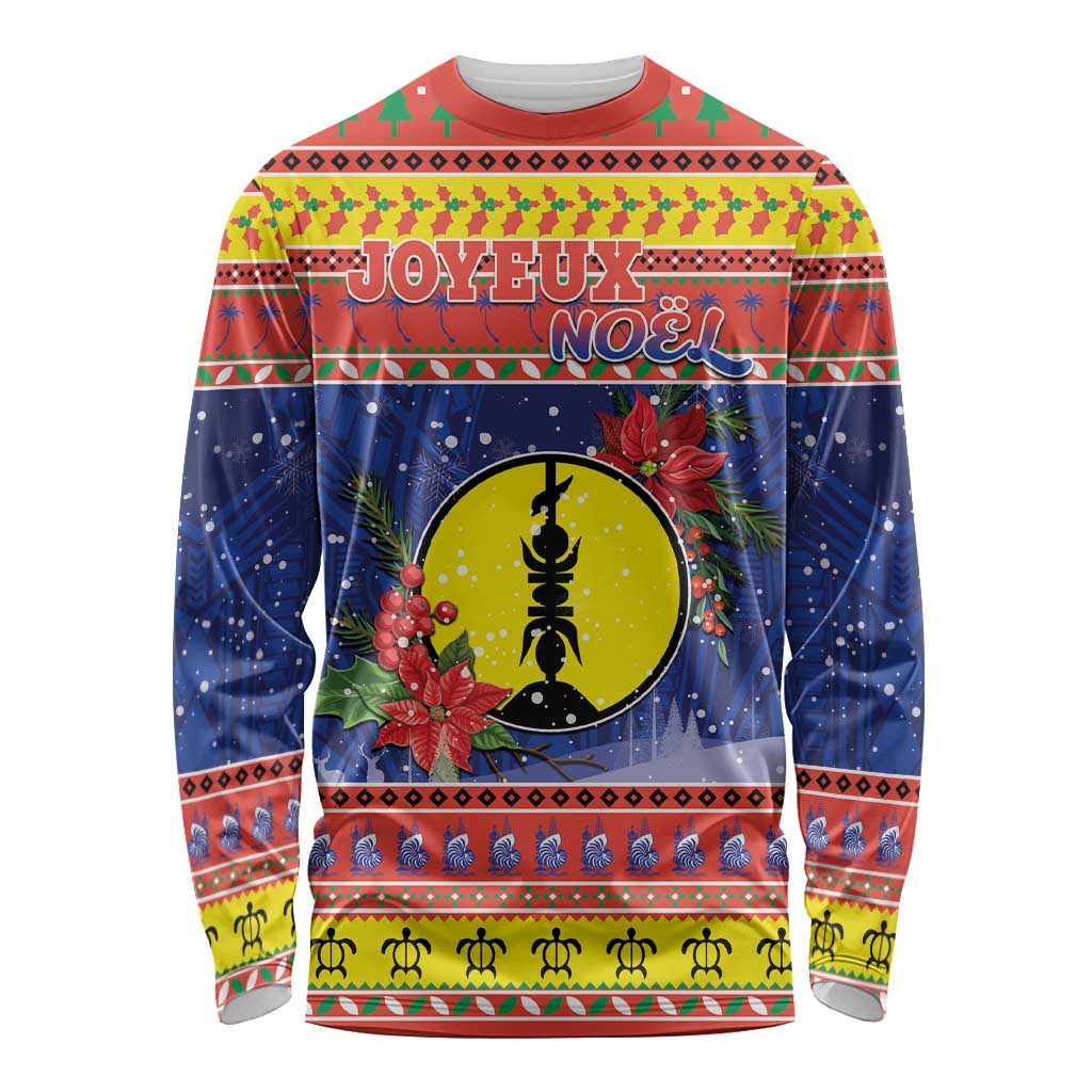New Caledonia Christmas Long Sleeve Shirt Kanaky Poinsettia Joyeux Noel LT05 Unisex Red - Polynesian Pride