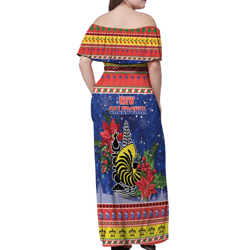 New Caledonia Christmas Off Shoulder Maxi Dress Kanaky Poinsettia Joyeux Noel