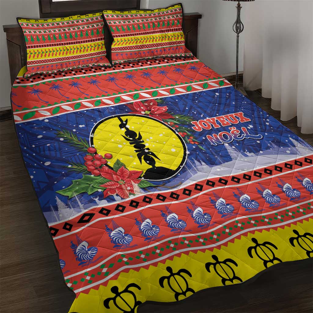New Caledonia Christmas Quilt Bed Set Kanaky Poinsettia Joyeux Noel LT05 Red - Polynesian Pride