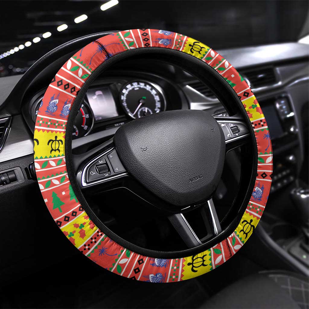 New Caledonia Christmas Steering Wheel Cover Kanaky Poinsettia Joyeux Noel LT05 Universal Fit Red - Polynesian Pride