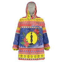 New Caledonia Christmas Wearable Blanket Hoodie Kanaky Poinsettia Joyeux Noel