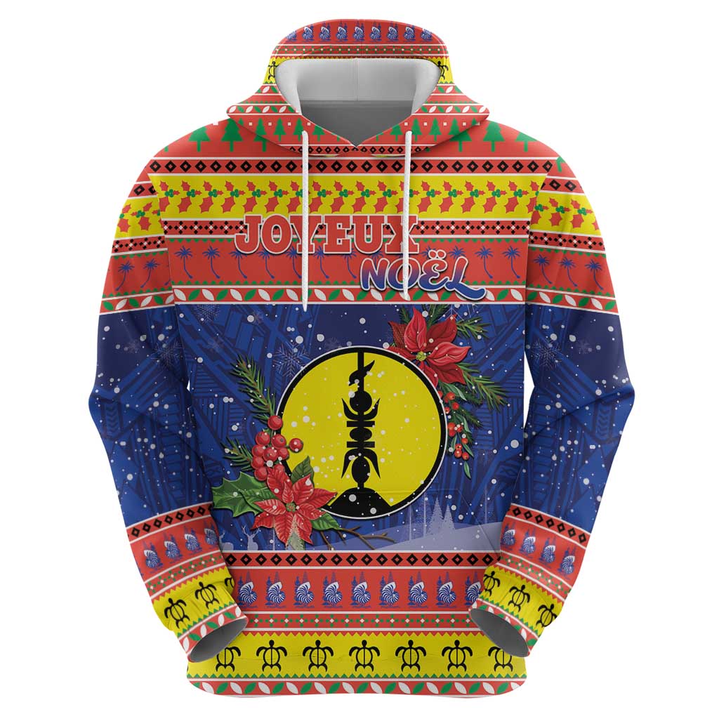 New Caledonia Christmas Zip Hoodie Kanaky Poinsettia Joyeux Noel
