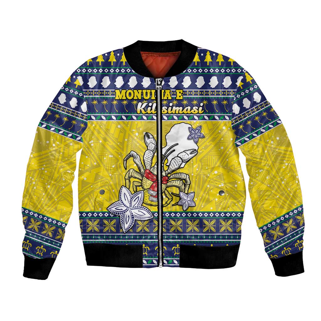 Niue The Rock Christmas Bomber Jacket Niuean Crab Monuina E Kilisimasi LT05 Unisex Blue - Polynesian Pride