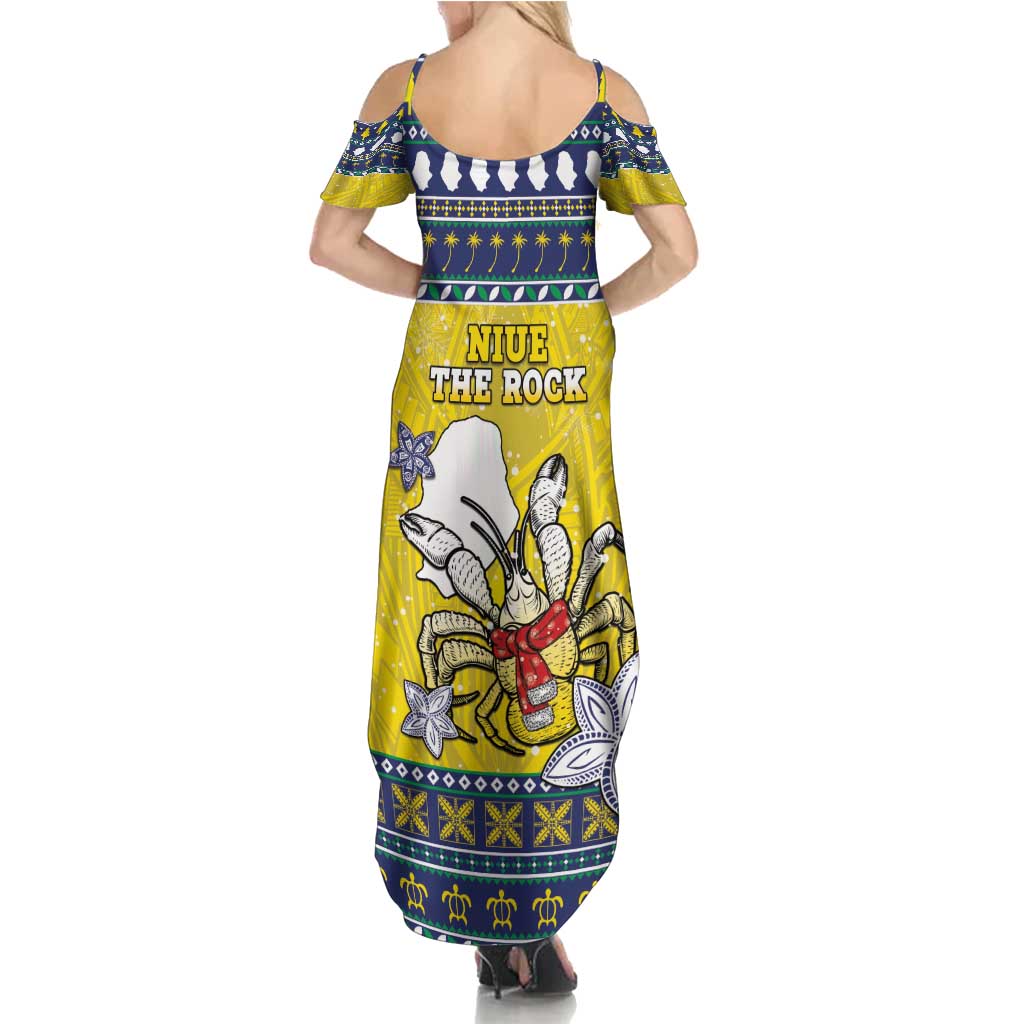 Niue The Rock Christmas Family Matching Summer Maxi Dress and Hawaiian Shirt Niuean Crab Monuina E Kilisimasi