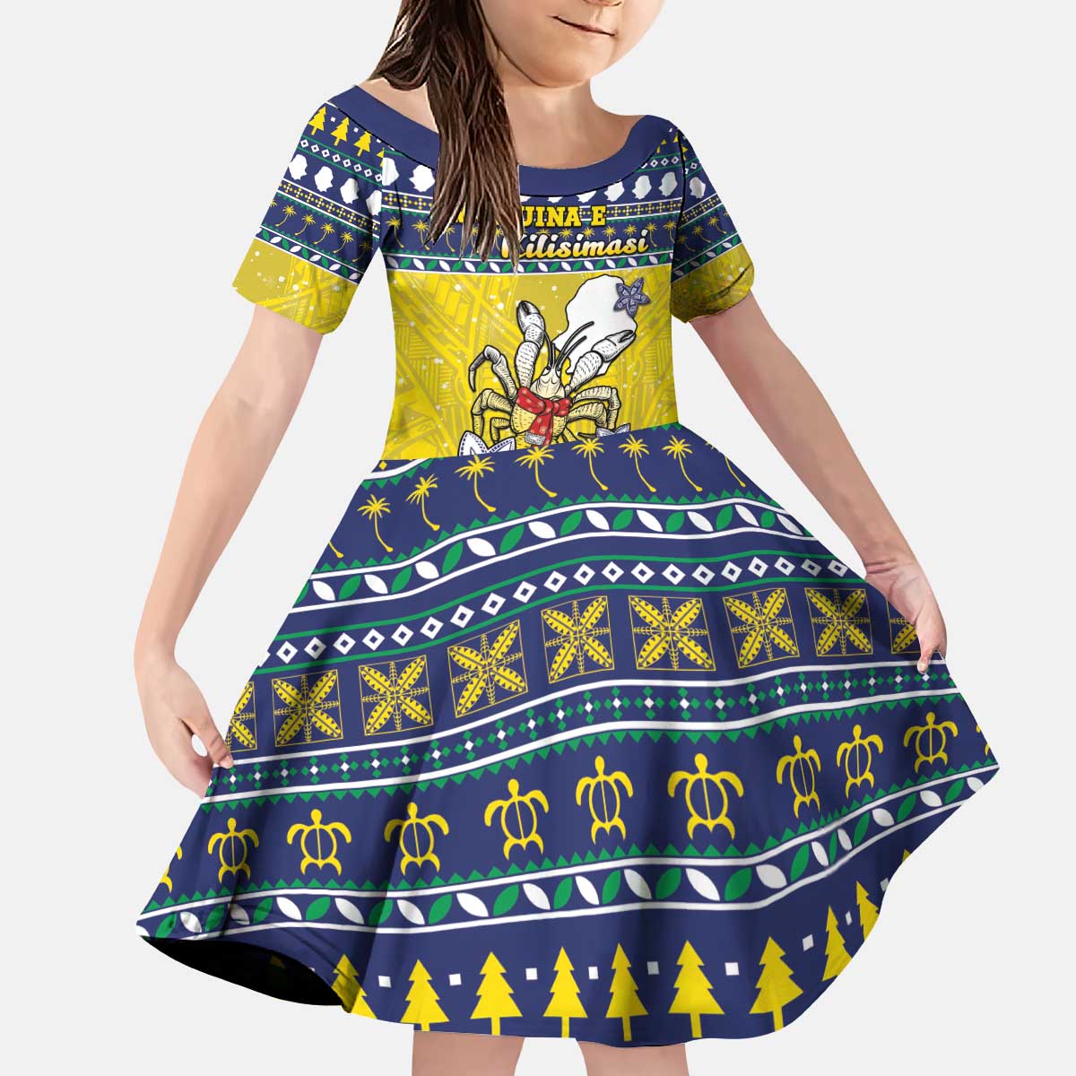Niue The Rock Christmas Kid Short Sleeve Dress Niuean Crab Monuina E Kilisimasi LT05 KID Blue - Polynesian Pride