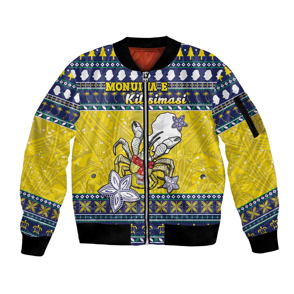 Niue The Rock Christmas Sleeve Zip Bomber Jacket Niuean Crab Monuina E Kilisimasi LT05 Unisex Blue - Polynesian Pride