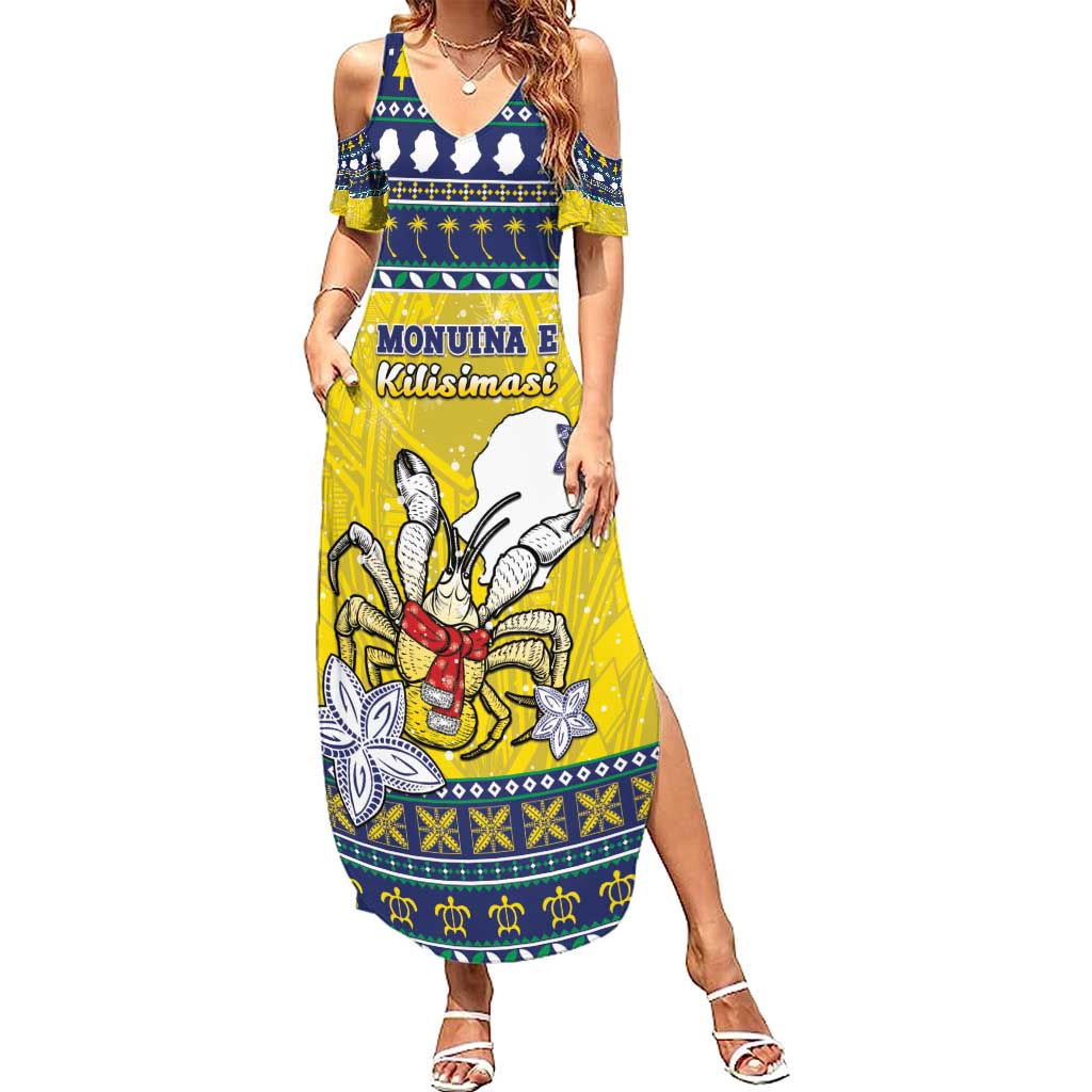 Niue The Rock Christmas Summer Maxi Dress Niuean Crab Monuina E Kilisimasi LT05 Women Blue - Polynesian Pride