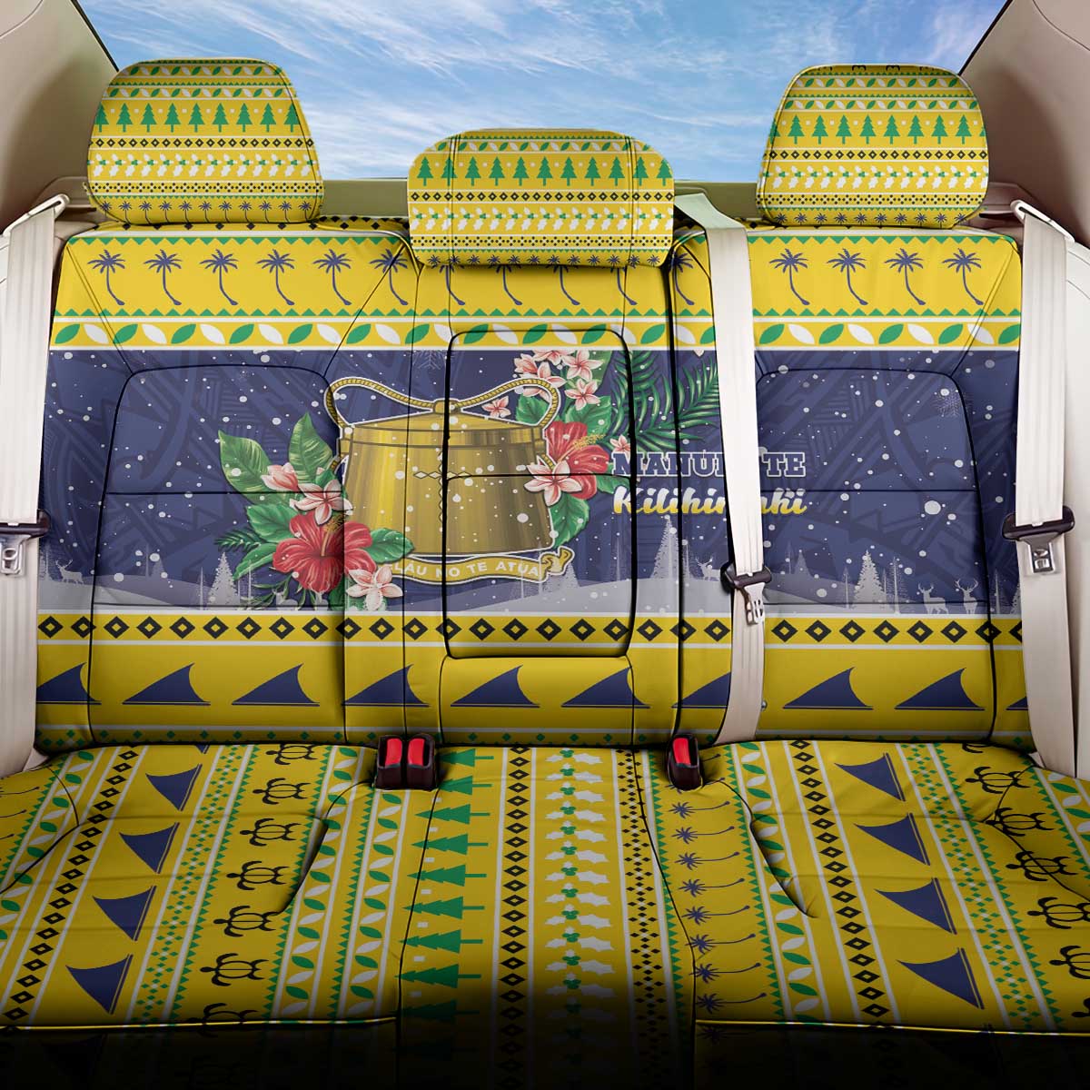 Tokelau Christmas Back Car Seat Cover Tokelauan Badge Manuia Te Kilihimahi LT05 One Size Yellow - Polynesian Pride