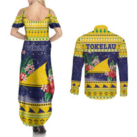 Tokelau Christmas Couples Matching Summer Maxi Dress and Long Sleeve Button Shirt Tokelauan Badge Manuia Te Kilihimahi