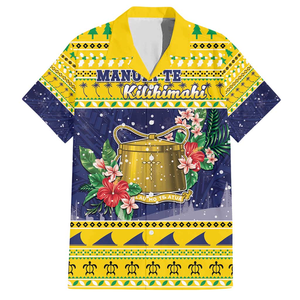 Tokelau Christmas Family Matching Short Sleeve Bodycon Dress and Hawaiian Shirt Tokelauan Badge Manuia Te Kilihimahi LT05 Dad's Shirt - Short Sleeve Yellow - Polynesian Pride