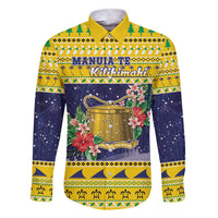 Tokelau Christmas Family Matching Short Sleeve Bodycon Dress and Hawaiian Shirt Tokelauan Badge Manuia Te Kilihimahi LT05 Dad's Shirt - Long Sleeve Yellow - Polynesian Pride