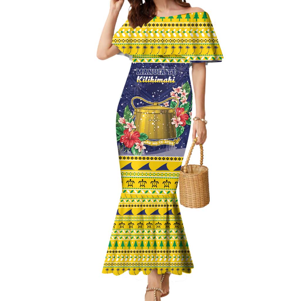 Tokelau Christmas Mermaid Dress Tokelauan Badge Manuia Te Kilihimahi LT05 Women Yellow - Polynesian Pride