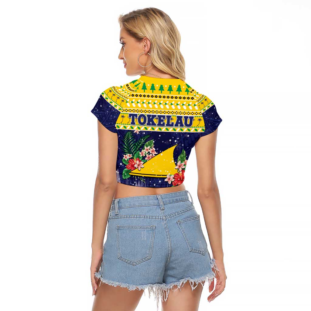 Tokelau Christmas Raglan Cropped T Shirt Tokelauan Badge Manuia Te Kilihimahi